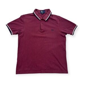 Fred Perry Polo Shirt Men's Medium Burgundy Slim Fit Cotton Short Sleeve Preppy